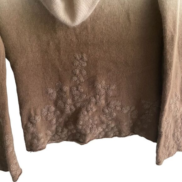 NOUGAT London Ombré Angora Cowl Neck Bell Sleeve Embroidered Sweater Tan M - Picture 10 of 11